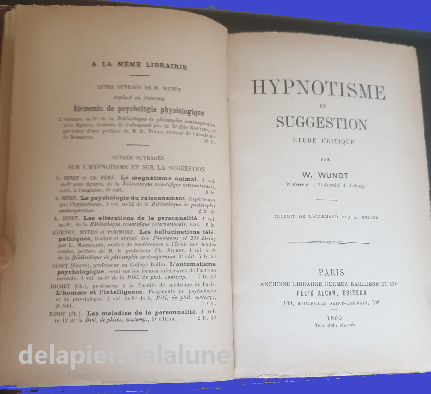 Livre -1893-HYPNOTISME & SUGGESTION ETUDE CRITIQUE PAR WUNDT -Livre Ref / Parapsychologie-Hypnose- new